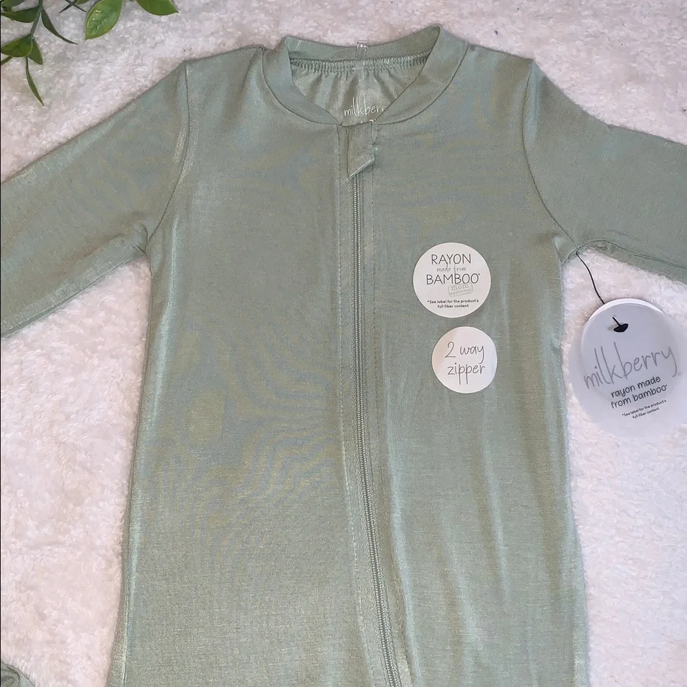 NWT Milkberry Sage Green Footie & Cap/Beanie 2pc. 6-9M